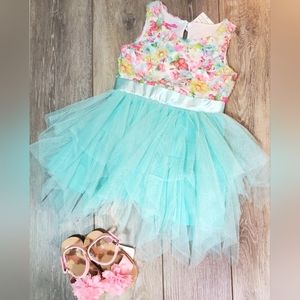 NEW Girls Nanette sleeveless floral dress with tulle/satin trim waist Sz 3T